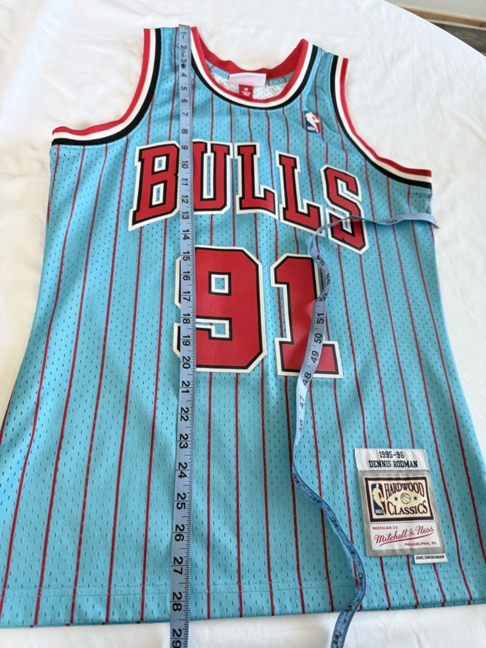 Mitchell & Ness Teal Red Black White NBA Swingman Jersey Dennis Rodman #91 - Picture 5 of 7